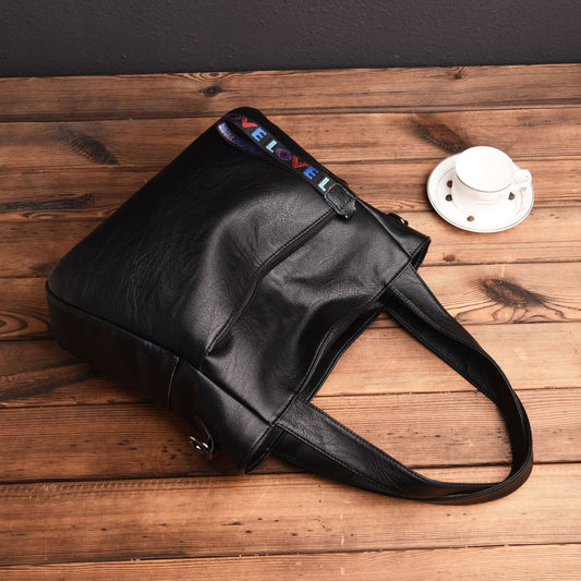 Damehåndtaske med stor kapacitet i blødt læder, skuldertaske/crossbody