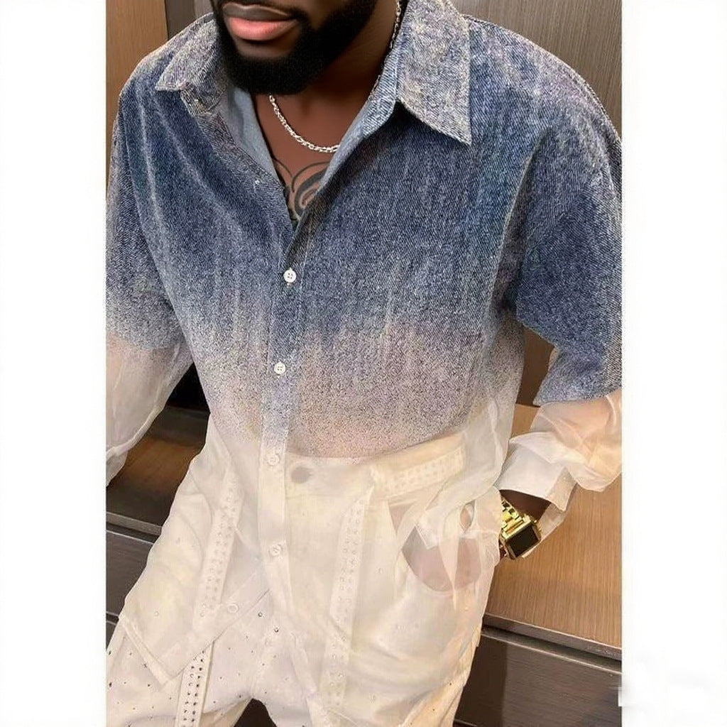 Gradient Thin Sheer Mens Shirt