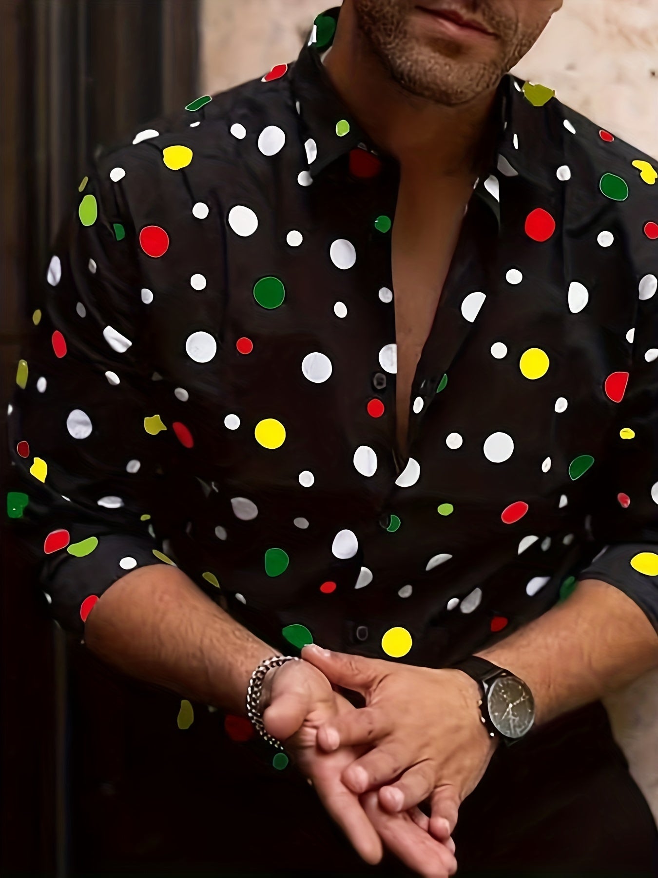Casual And Versatile Long-sleeved Shirt With Polka Dot Prints For Teenagers And Men