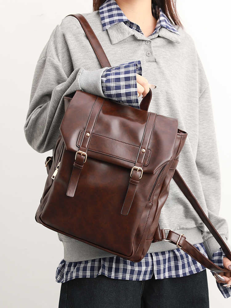 Soft Leather Uniform Backpack Large Capacity Computer Backpack