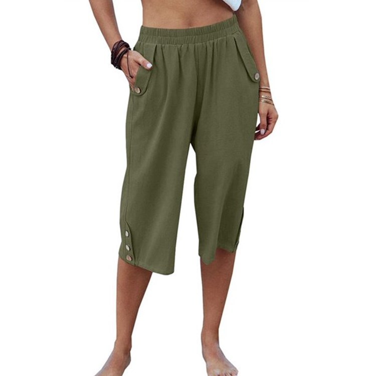 Solid Color Sports Casual Cropped Pants Cotton Linen Loose Women's Pants