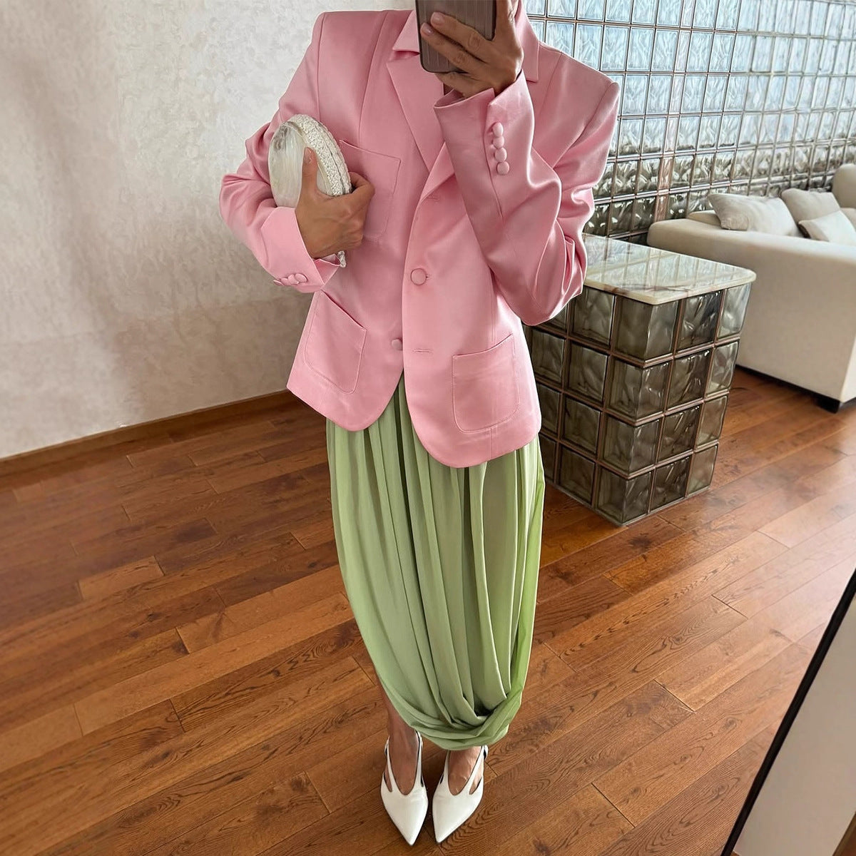 New Stylish Street-Ready Tulip Pleated Draped Split Midi Skirt