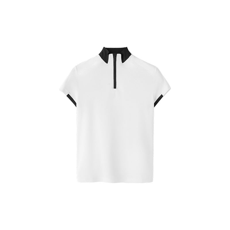 Men's Zipper Lightweight Cool Feeling Golf Tennis Stitching Short Sleeve