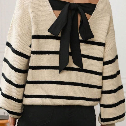 European And American Loose Bow Lace-up Sweater Coat