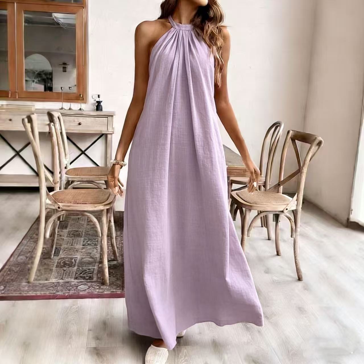 Vacation Style Relaxed Chic Halter Dress