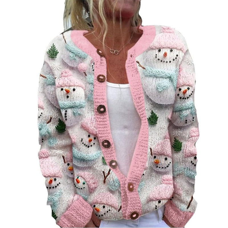 Cardigan Sweater Coat Single Row Button Sweater Printing