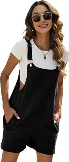 Cotton And Linen Casual Four Seasons Bib Suspender One-piece Shorts