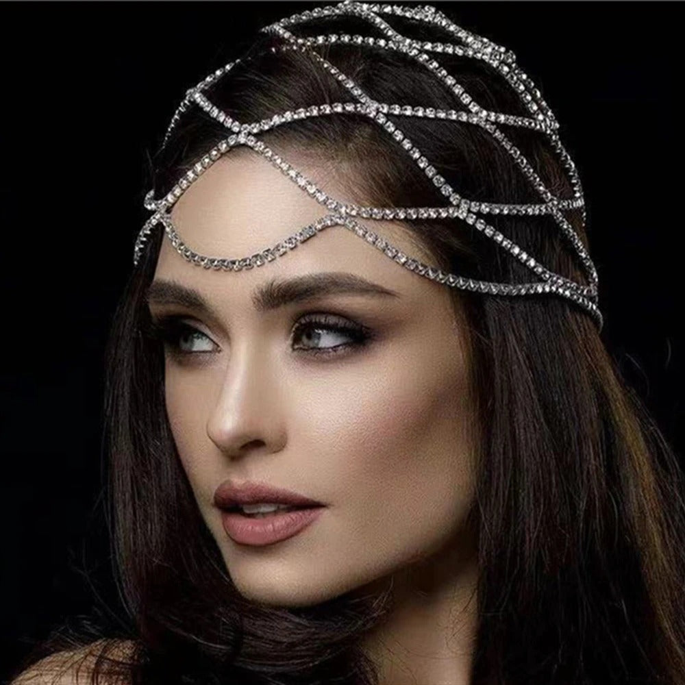 European And American Rhinestone Accessories Fringed Mesh Headdress