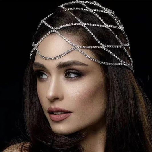 European And American Rhinestone Accessories Fringed Mesh Headdress