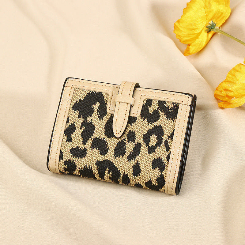 Women's Wallet Short New Leopard Print Pull-belt Multi-functional Large Capacity Tri-fold Retro Multiple Card Slots Clutch Card Holder