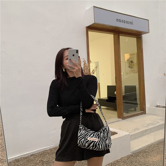 Zebra Stripe Shoulder Portable Large Capacity Casual Canvas Bag