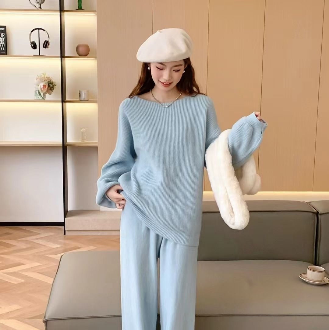 Knitting Suit Women's Round Neck Sweater Skirt Versatile Casual