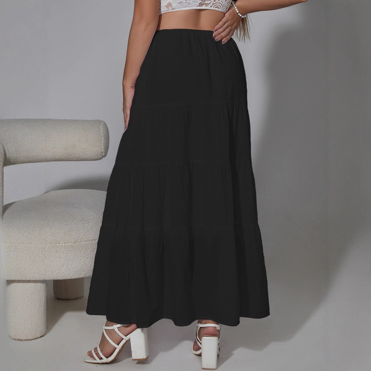 High-waist Elastic Midi Skirt With Four Panels