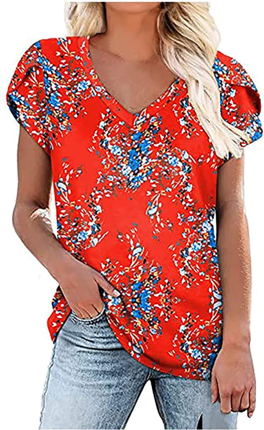 Milk Silk Abstract Character Positioning Printed V-neck