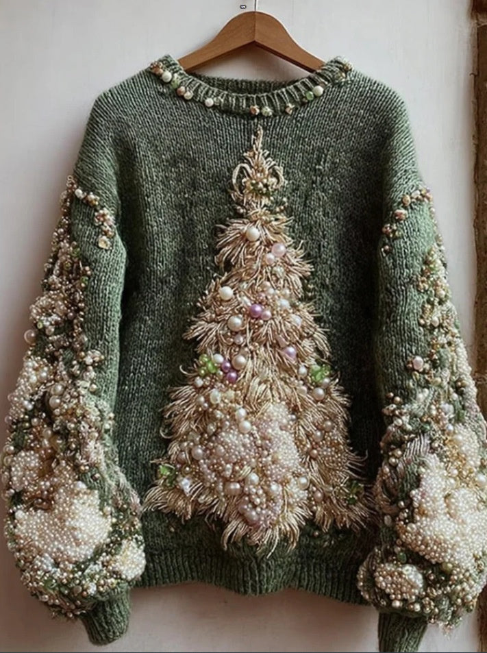 Womens Christmas Top Crew-neck Sweater In Faux Wool