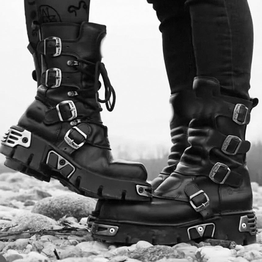 Handmade Thick-Soled Elevator Boots In Genuine Leather Featuring