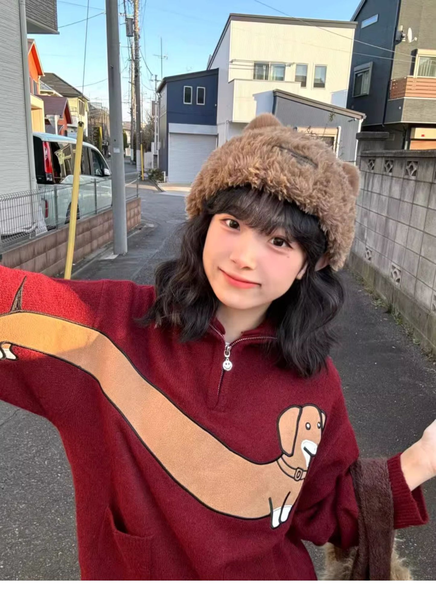 Vintage Sweater Women's Sausage Dog Loose Lapel Knitted Top
