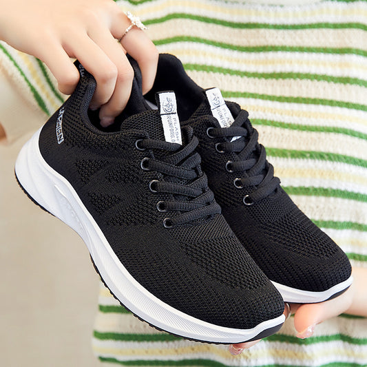 Breathable Fly Woven Mesh Running Shoes Women's Flat Soft Sole Sneakers