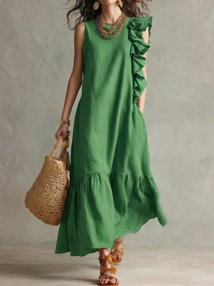 Irregular Ruffle Sleeveless Womens Dress