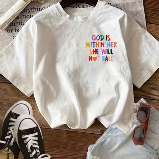 T-shirt med bogstavprint Unisex Bomuld Rund Hals Løstsiddende