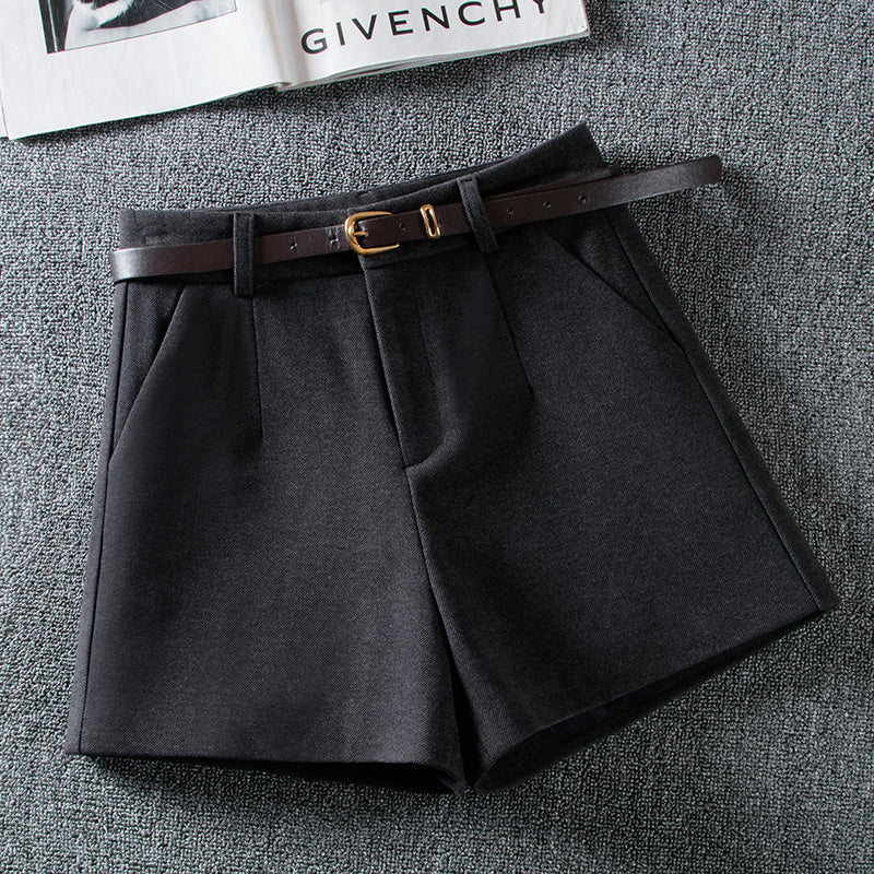 Fashion Solid Color High Waist Woolen Shorts