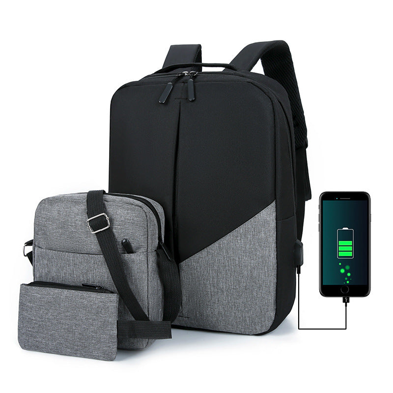 Men's Leisure Travel Large Capacity Three-piece Multifunctional USB Backpack