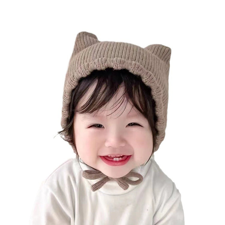 Double Angle Cute Earflaps Baby Woolen Cap Knitted Hat
