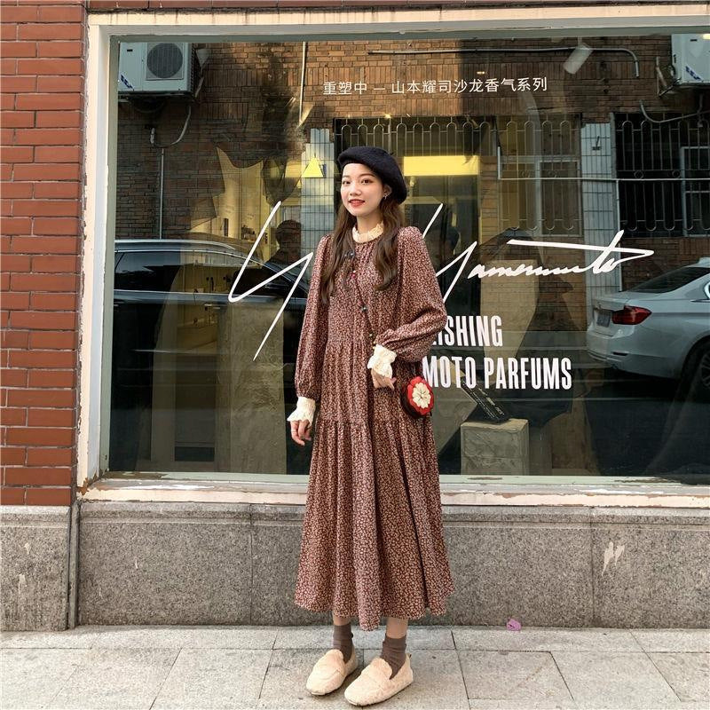 Fragmented Flower Dress Long Sleeve Spring Autumn Winter