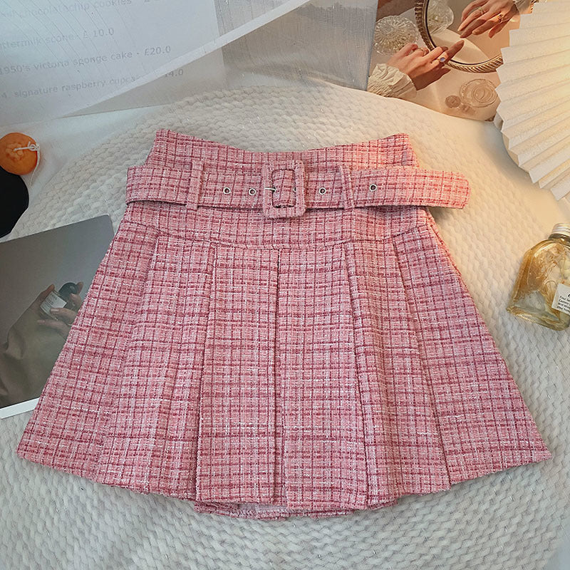 Chanel-style High-waisted Skirt With Belt