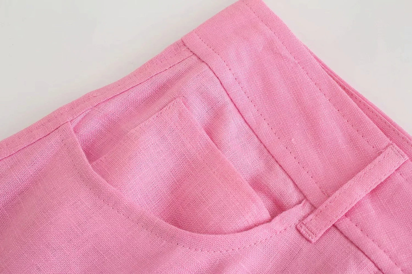 Women's Retro Linen Double Pocket High Waist Wide Leg Pants