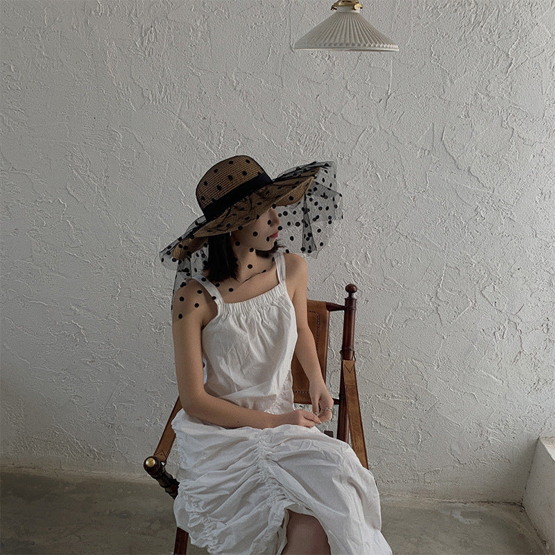 Women's Sunscreen Summer Thin Beach Straw Hat Large Brim Lace