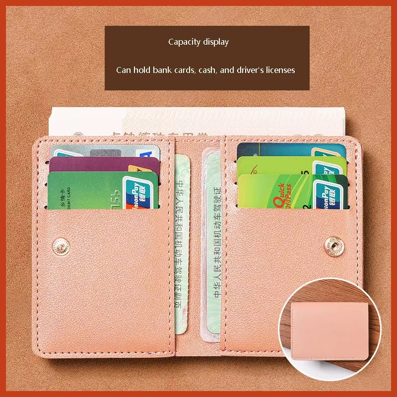 2025 New Women'S Wallet Simplified Folding Button Small Wallet Driver'S License Card Bag Male Student Soft Leather Wallet
