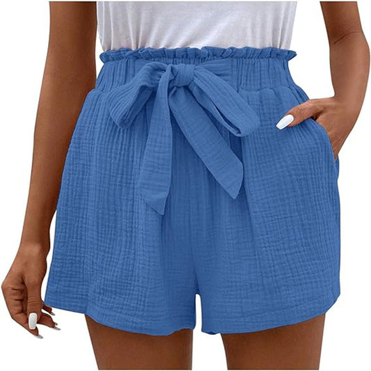 Elastiktalje Ensfarvede Casual Shorts Dame Løse Højtaljede Enkle Vide Ben