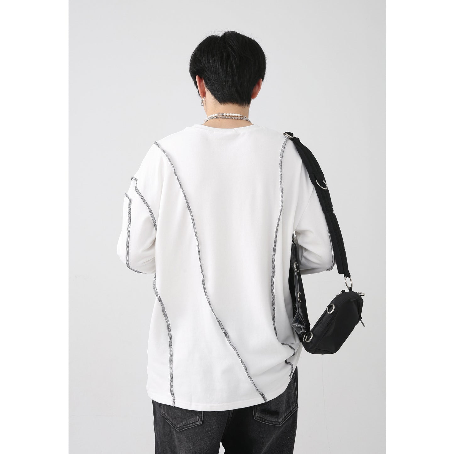 Korean Style Irregular Topline Design Couples Long Sleeve T-Shirt