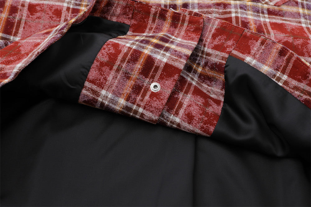 Spring And Autumn Plaid Colorblock Hooded Shirt Coat