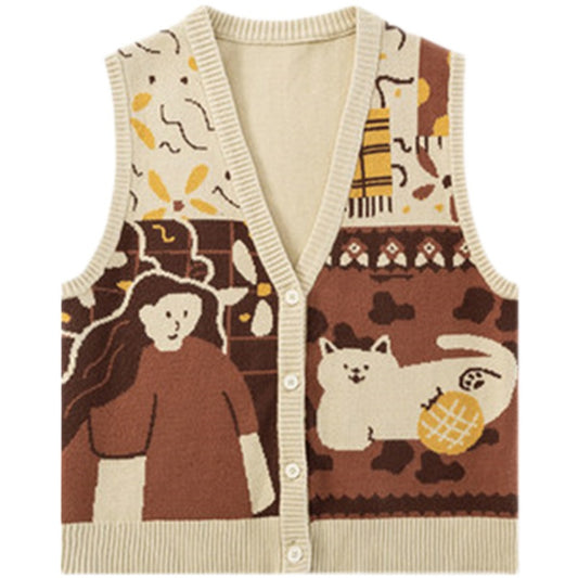 Lovely Knit Waistcoat Loose Languid Lazy Wind