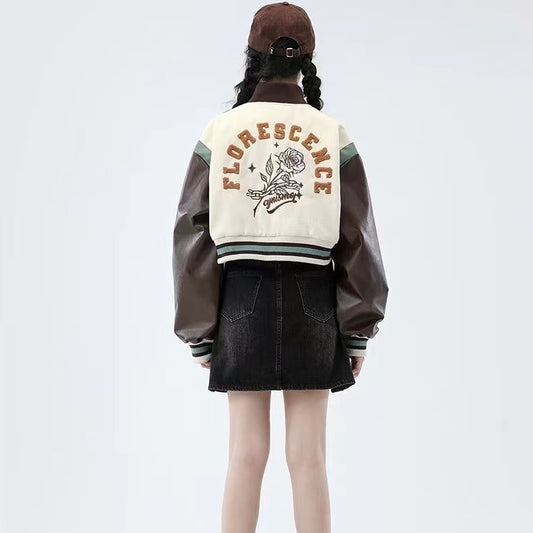 Tide Brand Retro American Rose Letter Embroidery Short Coat