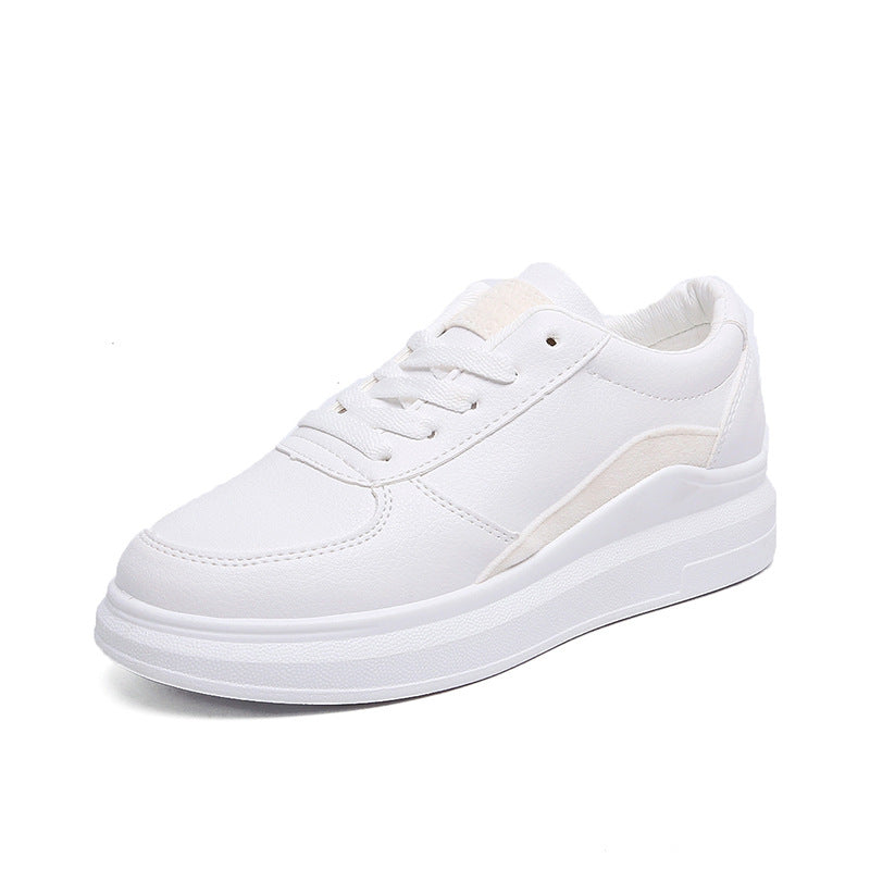 Student White Shoes Round Toe Lace-up Flat-bottomed Women's Sneakers