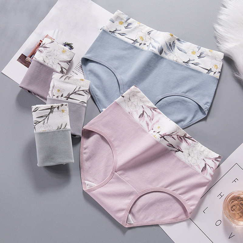 High Waist Pure Cotton Printed Large Size Girl's Underwear Seamless