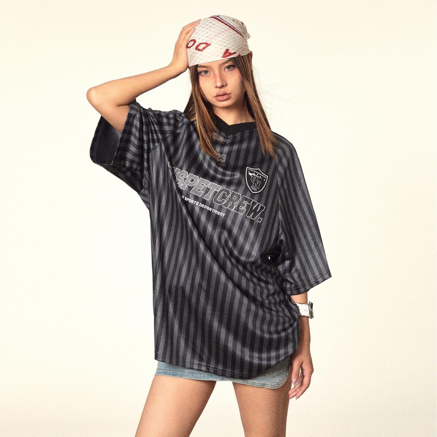 Stribet Jersey T-shirt med Retro Kontrastfarver