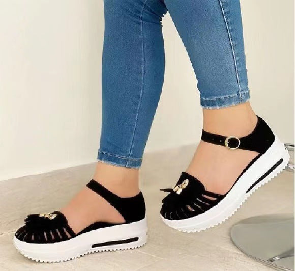 Women's Low-top Buckle Solid Color Bag Heel Sandals