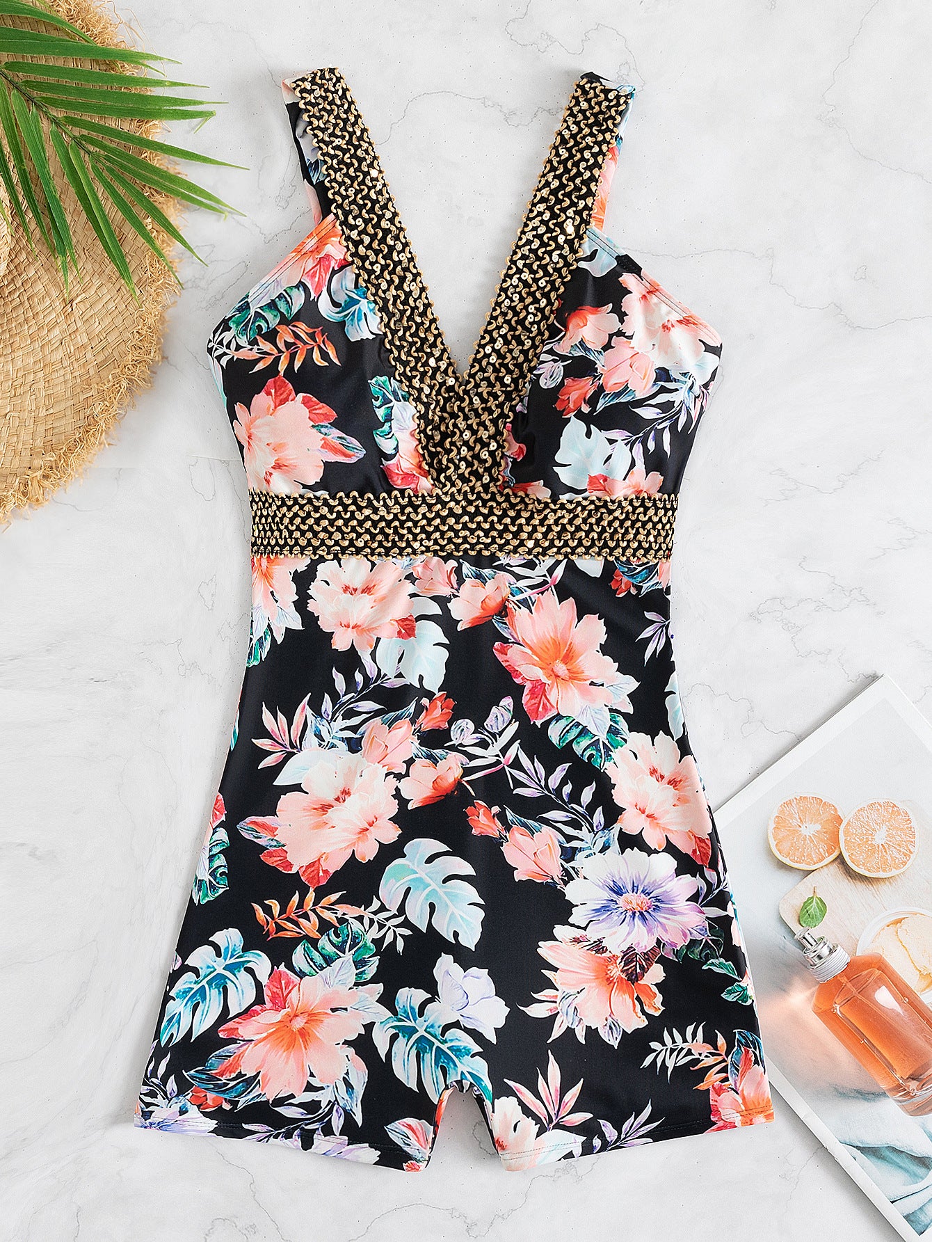 Sexy Solid-Color High-Cut Backless One-Piece Swimsuit With A Deep V-Neck