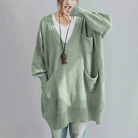 Loose-fitting V-neck Long Sleeves Outerwear Sweater