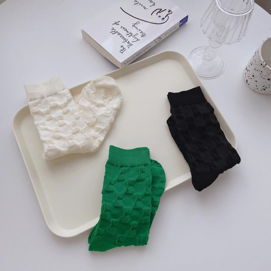 Solid Color White Pile Socks Women's Middle Tube Lolita Stockings