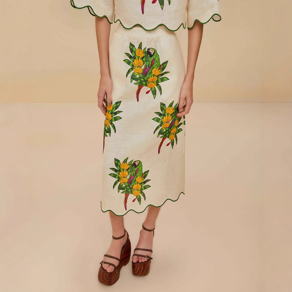 Fresh Floral-print Top And Skirt Set
