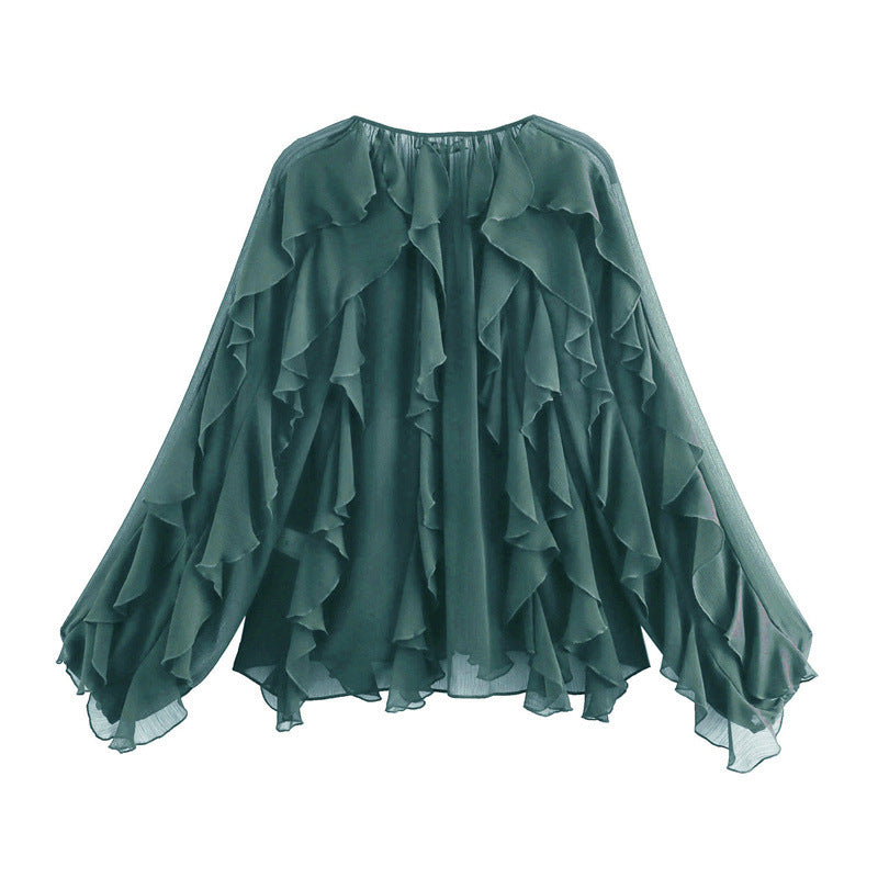 Women's Laminated Fashion V-neck Long Sleeve Shirt