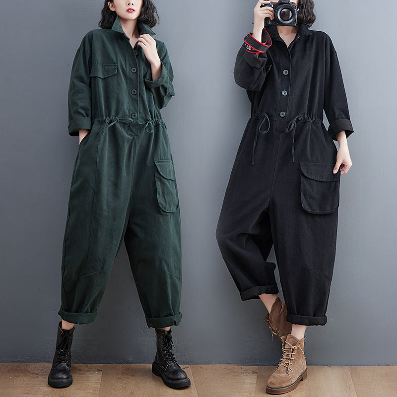 Kvinders Jumpsuit Retro Kunst Og Alsidig Plus Size Løse Bukser I Ét Stykke Efterår Nye Casual Bukser