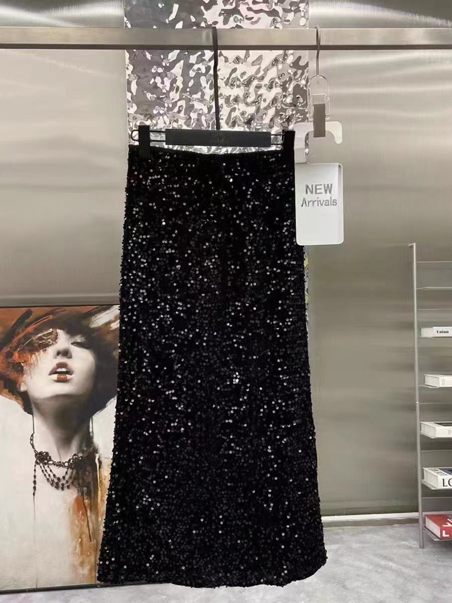 Women's Elegant Fashion High Waist Slimming Sequined Skirt