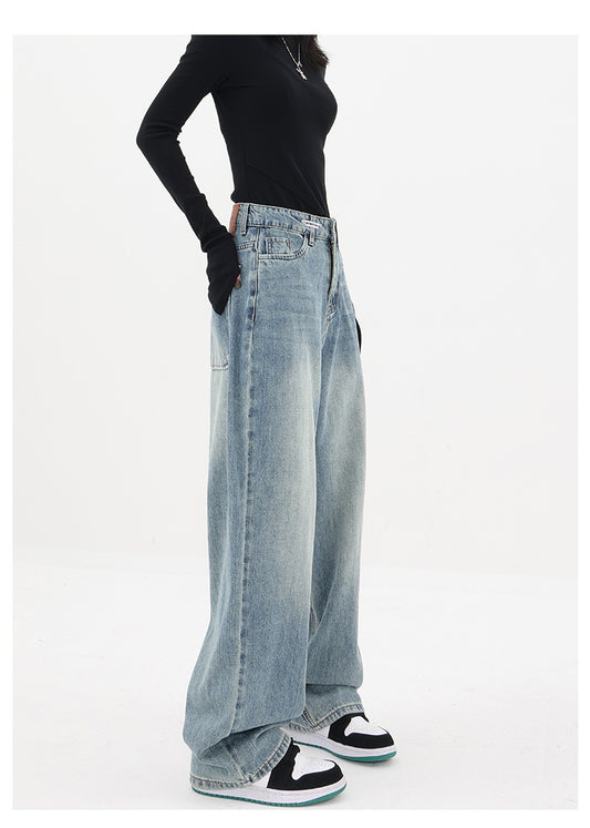Dame Wide-leg Jeans Løse Højtaljede Lige Bukser