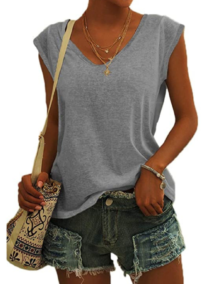 European And American Women's Simple V-neck Loose T-shirt